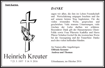 Traueranzeige von Heinrich Kreuter von VRM Trauer