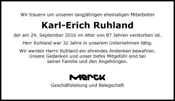 Traueranzeige von Karl-Erich Ruhland von Trauerportal Echo Online