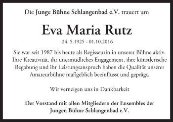 Traueranzeige von Eva Maria Rutz von Trauerportal Rhein Main Presse