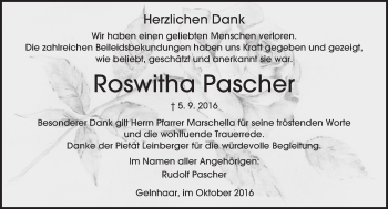 Traueranzeige von Roswitha Pascher von  Kreisanzeiger