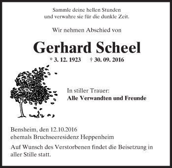 Traueranzeige von Gerhard Scheel von Trauerportal Echo Online