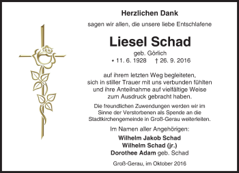 Traueranzeige von Liesel Schad von Trauerportal Echo Online