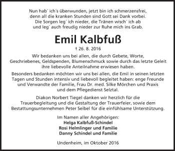 Traueranzeige von Emil Kalbfuß von Trauerportal Rhein Main Presse