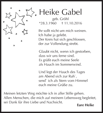 Traueranzeige von Heike Gabel von Trauerportal Rhein Main Presse