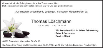 Traueranzeige von Thomas Löschmann von Trauerportal Echo Online