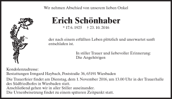 Traueranzeige von Erich Schönhaber von Trauerportal Rhein Main Presse