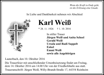 Traueranzeige von Karl Weiß von VRM Trauer