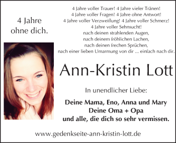 Traueranzeige von Ann-Kristin Lott von  Kreisanzeiger