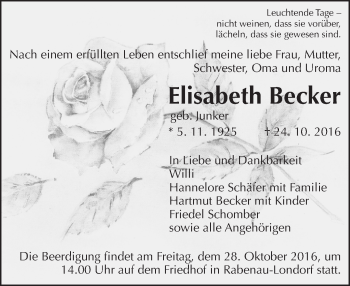 Traueranzeige von Elisabeth Becker von  Gießener Anzeiger