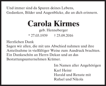 Traueranzeige von Carola Kirmes von Trauerportal Echo Online
