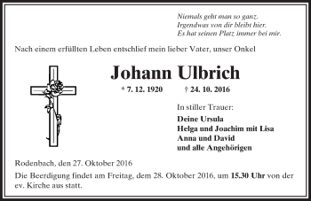 Traueranzeige von Johann Ulbrich von  Kreisanzeiger