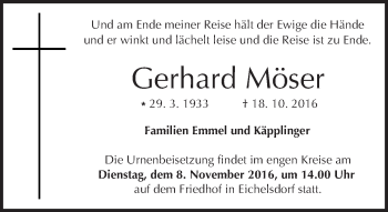 Traueranzeige von Gerhard Möser von  Kreisanzeiger