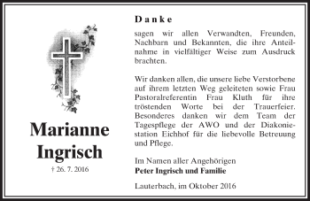 Traueranzeige von Marianne Ingrisch von VRM Trauer
