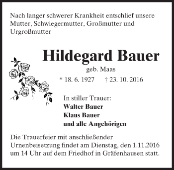 Traueranzeige von Hildegard Bauer von Trauerportal Echo Online
