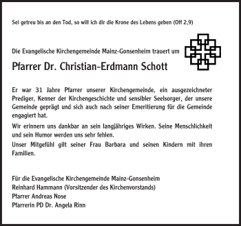 Traueranzeige von Christian-Erdmann Schott von Trauerportal Rhein Main Presse