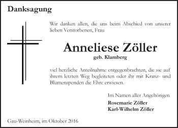 Traueranzeige von Anneliese Zöller von Trauerportal Rhein Main Presse