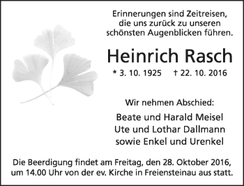 Traueranzeige von Heinrich Rasch von VRM Trauer