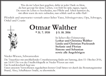 Traueranzeige von Otmar Walther von Trauerportal Rhein Main Presse