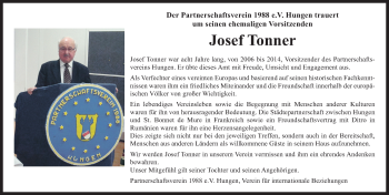 Traueranzeige von Josef Tonner von  Gießener Anzeiger