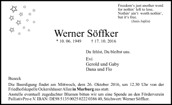 Traueranzeige von Werner Söffker von  Gießener Anzeiger