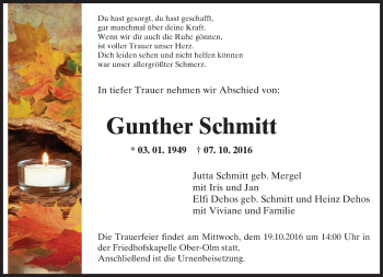 Traueranzeige von Gunther Schmitt von Trauerportal Rhein Main Presse