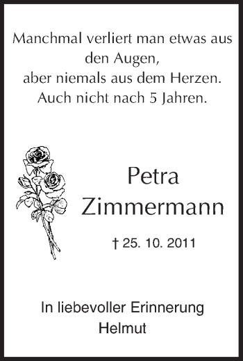 Traueranzeige von Petra Zimmermann von Trauerportal Echo Online