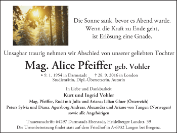 Traueranzeige von Alice Pfeiffer von Trauerportal Echo Online
