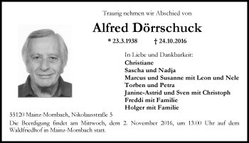 Traueranzeige von Alfred Dörrschuck von Trauerportal Rhein Main Presse