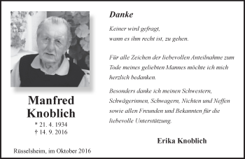 Traueranzeige von Manfred Knoblich von Trauerportal Rhein Main Presse