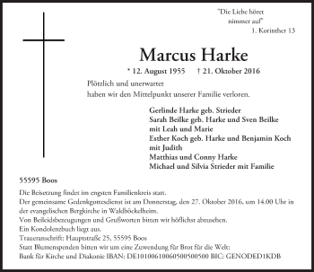 Traueranzeige von Marcus Harke von Trauerportal Rhein Main Presse