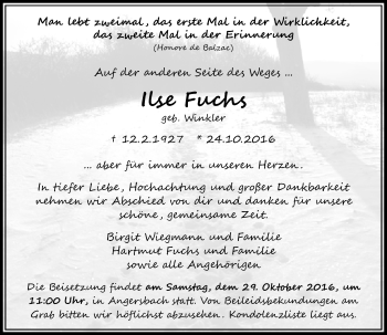 Traueranzeige von Ilse Fuchs von VRM Trauer