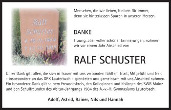 Traueranzeige von Ralf Schuster von VRM Trauer