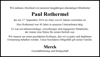 Traueranzeige von Paul Rothermel von Trauerportal Echo Online