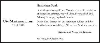 Traueranzeige von Ute Marianne Ernst von Trauerportal Echo Online