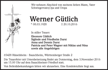 Traueranzeige von Werner Gütlich von Trauerportal Echo Online