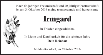 Traueranzeige von Irmgard Döll von  Kreisanzeiger