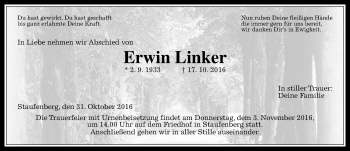 Traueranzeige von Erwin Linker von  Gießener Anzeiger