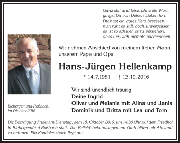 Traueranzeige von Hans-Jürgen Hellenkamp von  Gelnhäuser Tageblatt
