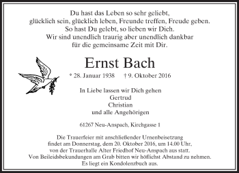 Traueranzeige von Ernst Bach von  Usinger Anzeiger