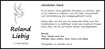 Traueranzeige von Roland Liebig von Trauerportal Echo Online