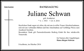Traueranzeige von Juliane Schwan von VRM Trauer