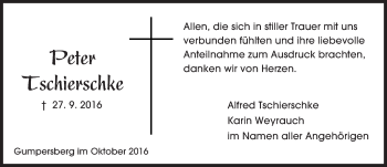 Traueranzeige von Peter Tschierschke von Trauerportal Echo Online