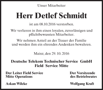 Traueranzeige von Detlef Schmidt von Trauerportal Rhein Main Presse