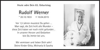 Traueranzeige von Rudolf Werner von Trauerportal Rhein Main Presse