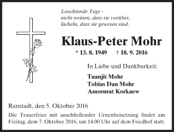 Traueranzeige von Klaus-Peter Mohr von  Kreisanzeiger