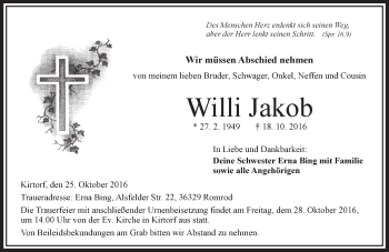Traueranzeige von Willi Jakob von VRM Trauer