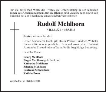 Traueranzeige von Rudolf Mehlhorn von Trauerportal Rhein Main Presse