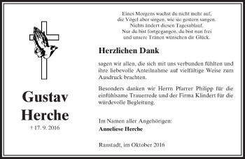 Traueranzeige von Gustav Herche von  Kreisanzeiger