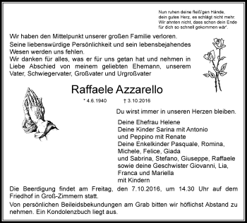 Traueranzeige von Raffaele Azzarello von Trauerportal Echo Online
