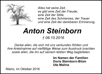 Traueranzeige von Anton Steinborn von Trauerportal Rhein Main Presse